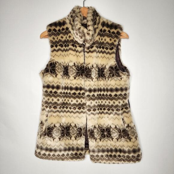 Roz & Ali Faux Fur Brown & Cream Vest - Picture 1 of 5
